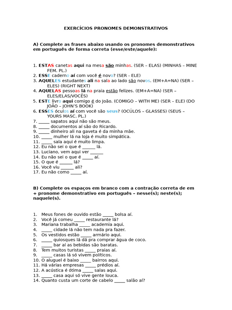 Exercícios de Pronomes Demonstrativos | PDF