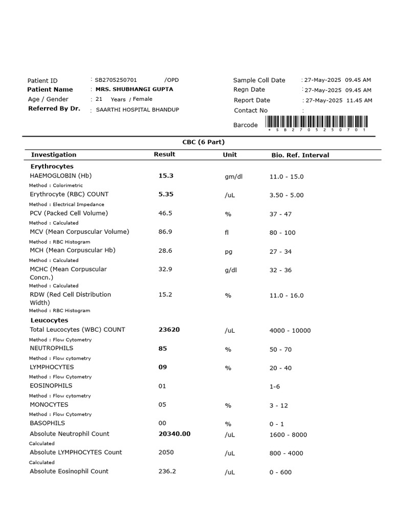 CBC and Biochemistry Report for Patient | PDF | Medical Specialties ...