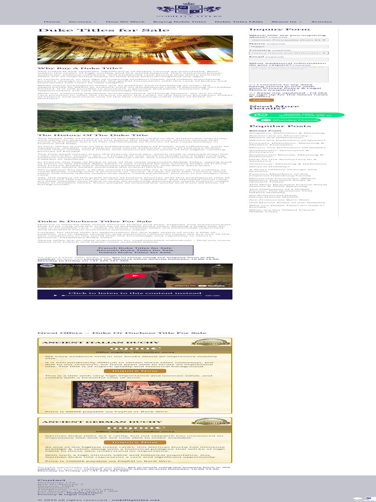 Duke and Duchess Titles for Sale | PDF | Duke | Nobility