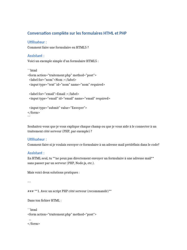 Formulaires HTML et traitement PHP | PDF | PHP | Html