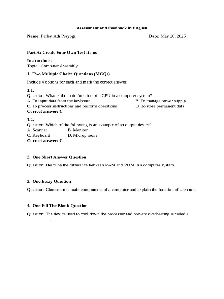 Task Assessment and Feedback in English | PDF | Input/Output | Multiple ...