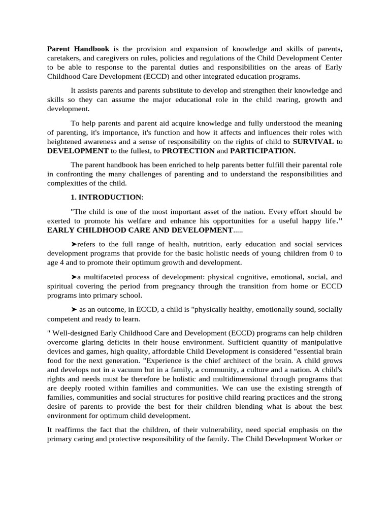 ECCD Parent Handbook Overview | PDF | Parenting | Child Development