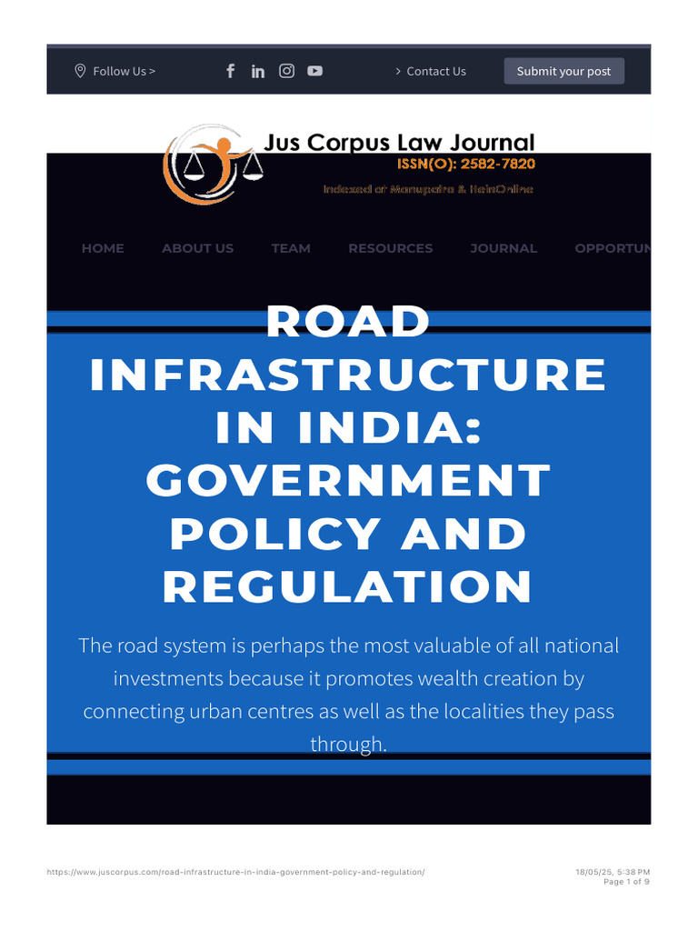 Road Infrastructure Policy in India | PDF | Economies | Transport