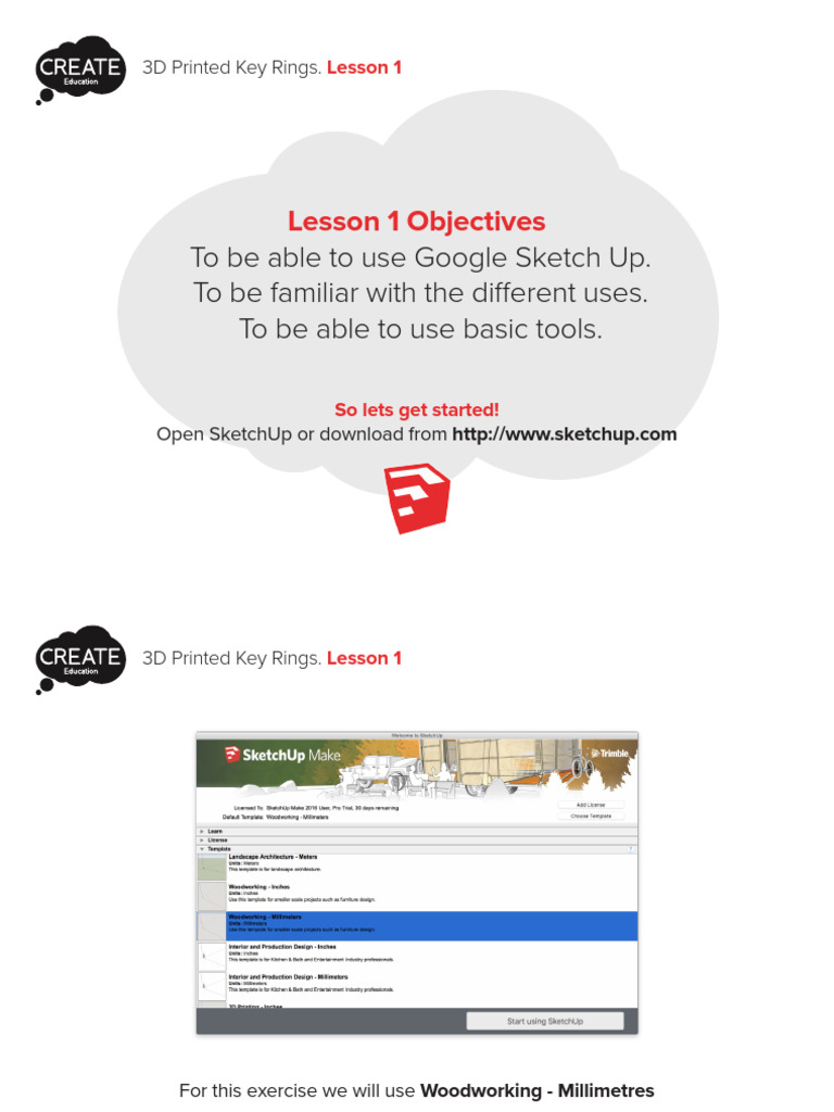 SketchUp 3D Printing Key Rings Guide | PDF | 3 D Printing