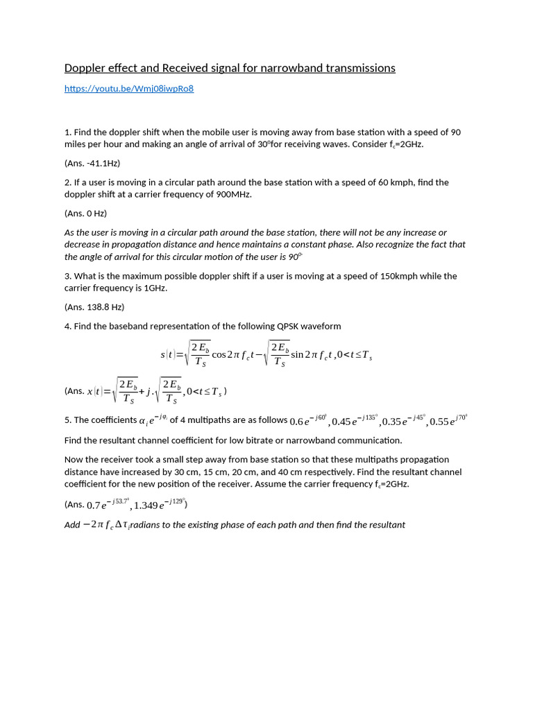Doppler Effect in Narrowband Transmissions | PDF