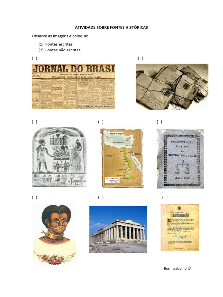 Atividade sobre Fontes Históricas | PDF