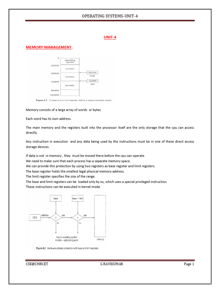 OS Unit 4 Notes | PDF | Process (Computing) | Computer Data Storage