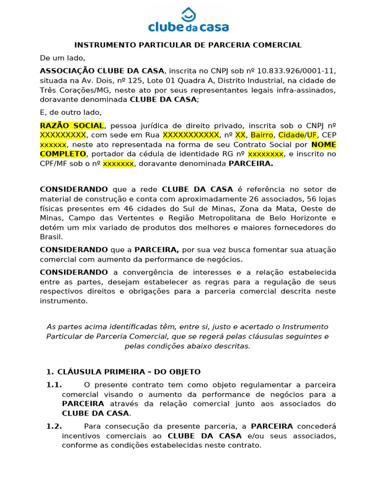 (Modelo) Contrato de Parceria Comercial | PDF