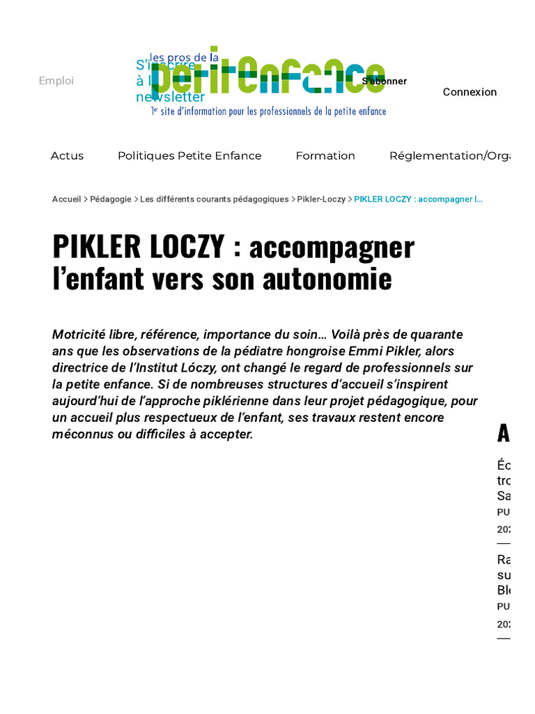 Approche Pikler-Loczy en Petite Enfance | PDF | Enfance | Étapes de la ...