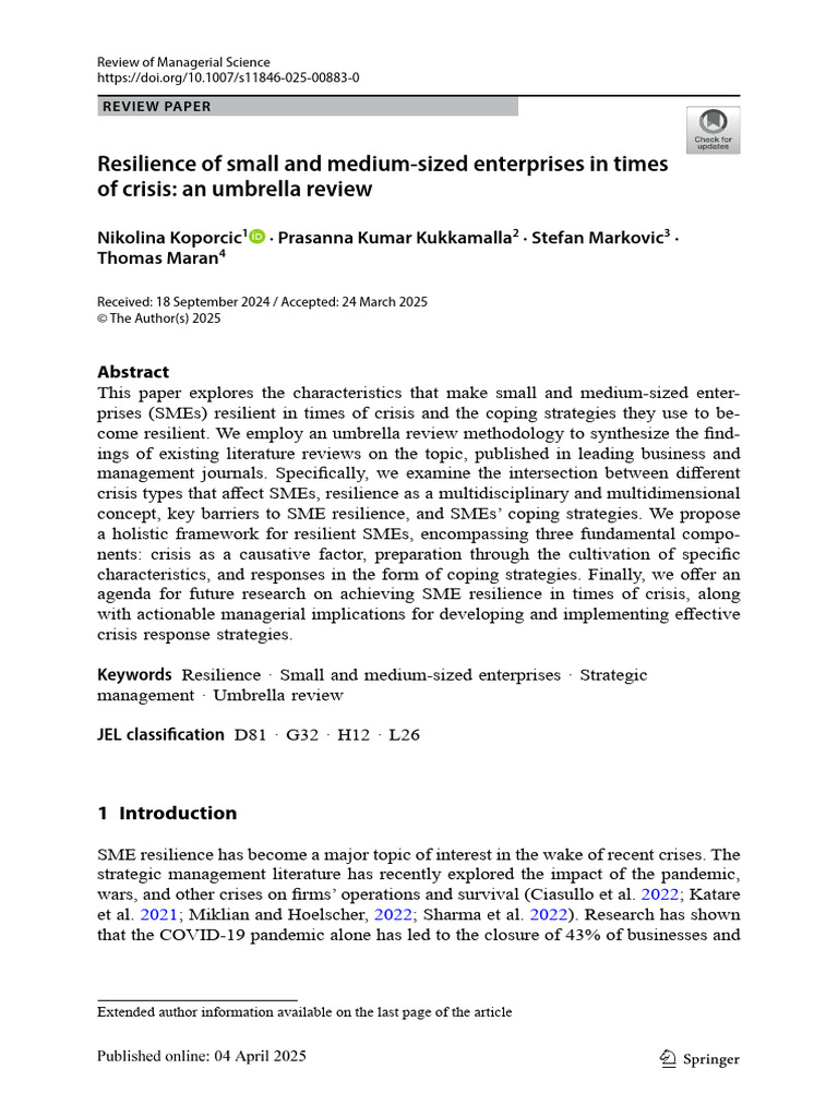 SME Resilience Strategies in Crises | PDF | Psychological Resilience ...