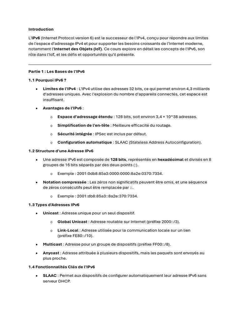 IPv6 : Clé de l'Internet des Objets | PDF | I Pv6 | Internet des objets