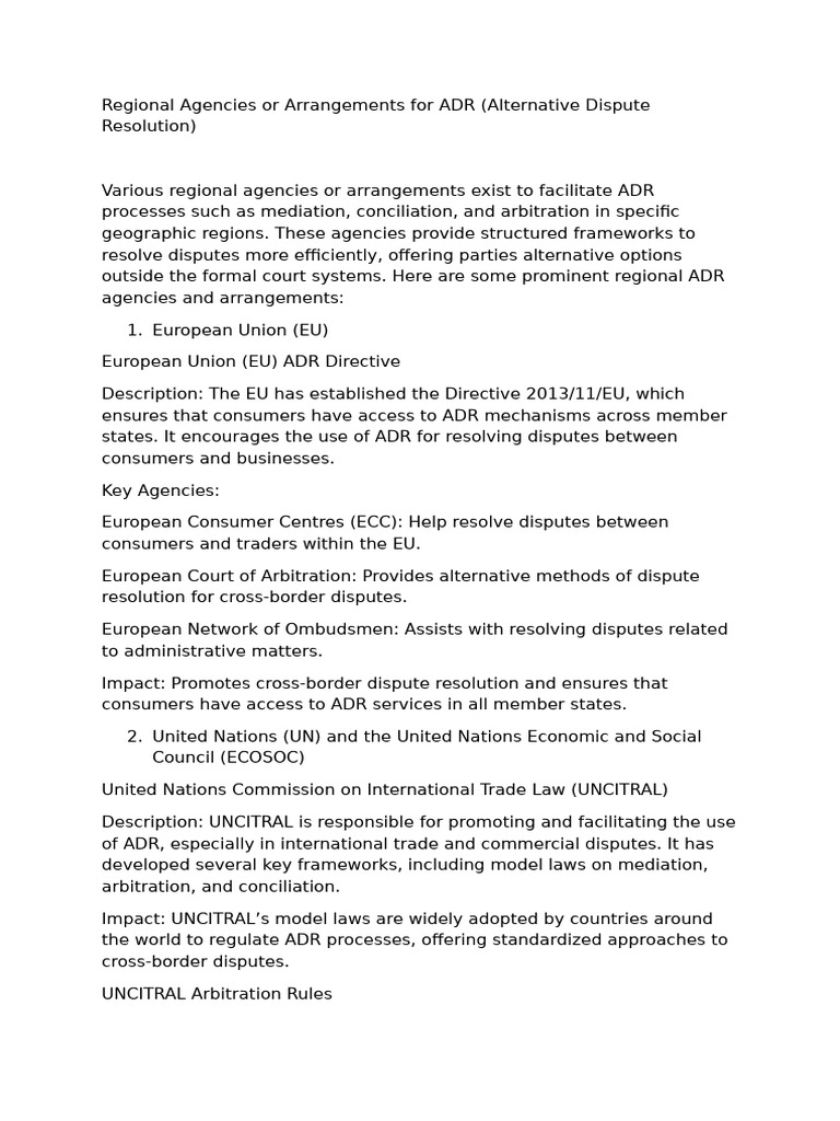 Regional ADR Agencies Overview | PDF | Alternative Dispute Resolution ...