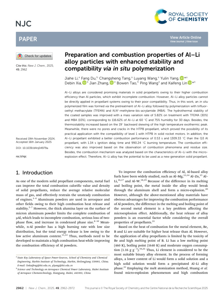 Preparation and Combustion Properties of Al-Li Alloy Particles With ...