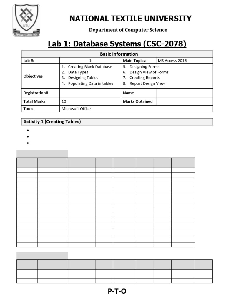 Database Systems Lab Guide: MS Access | PDF | Microsoft Access ...