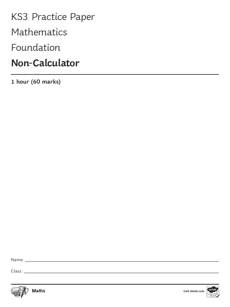 KS3 Non-Calculator Maths Practice Paper | PDF | Cakes | Odds