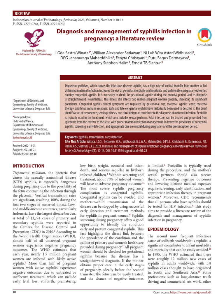 Syphilis in Pregnancy: Diagnosis & Management | PDF | Pregnancy | Infection
