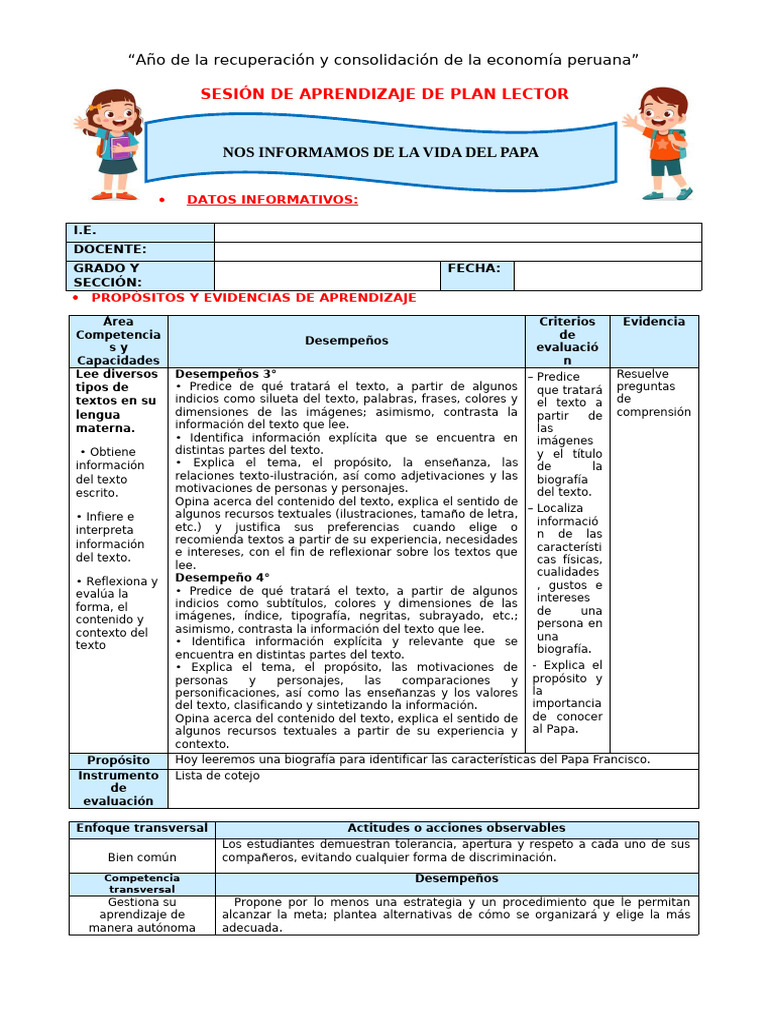 Adicional - Plan Lector - Nos Informamos Sobre El Papa | PDF | Papa ...
