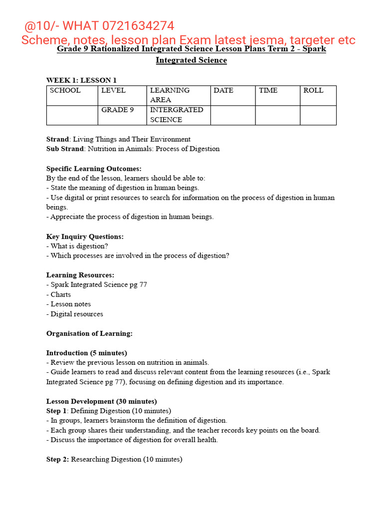 Grade 9 Rationalized Integrated Science Lesson Plans Term 2 - Spark ...