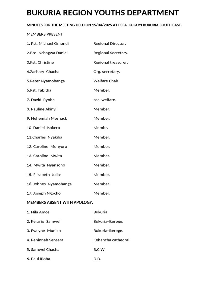 Bukuria Region Youths Meeting Minutes | PDF