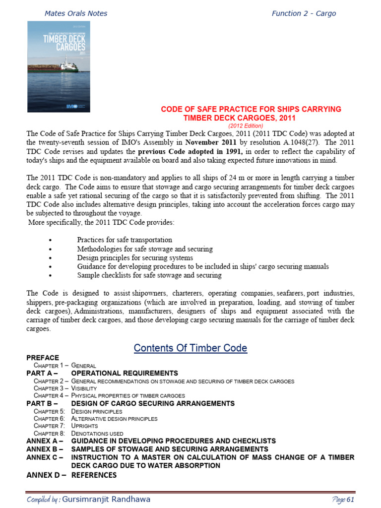Timber Deck Cargo Safety Code Guide | PDF | Ships | Cargo