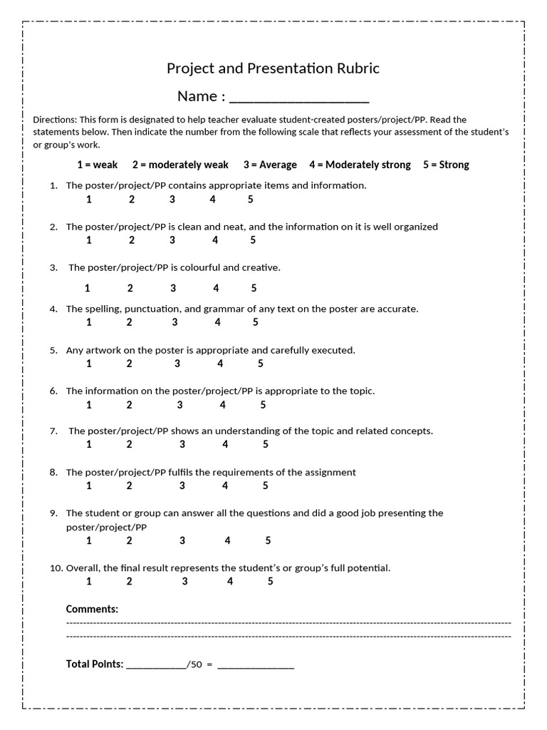 Project Presentation Evaluation Rubric | PDF