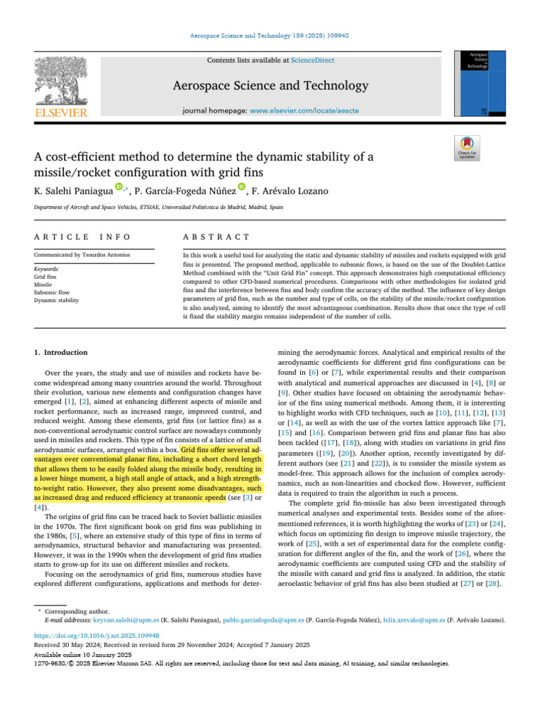 Dynamic Stability of Grid Fin Missiles | PDF | Computational Fluid ...