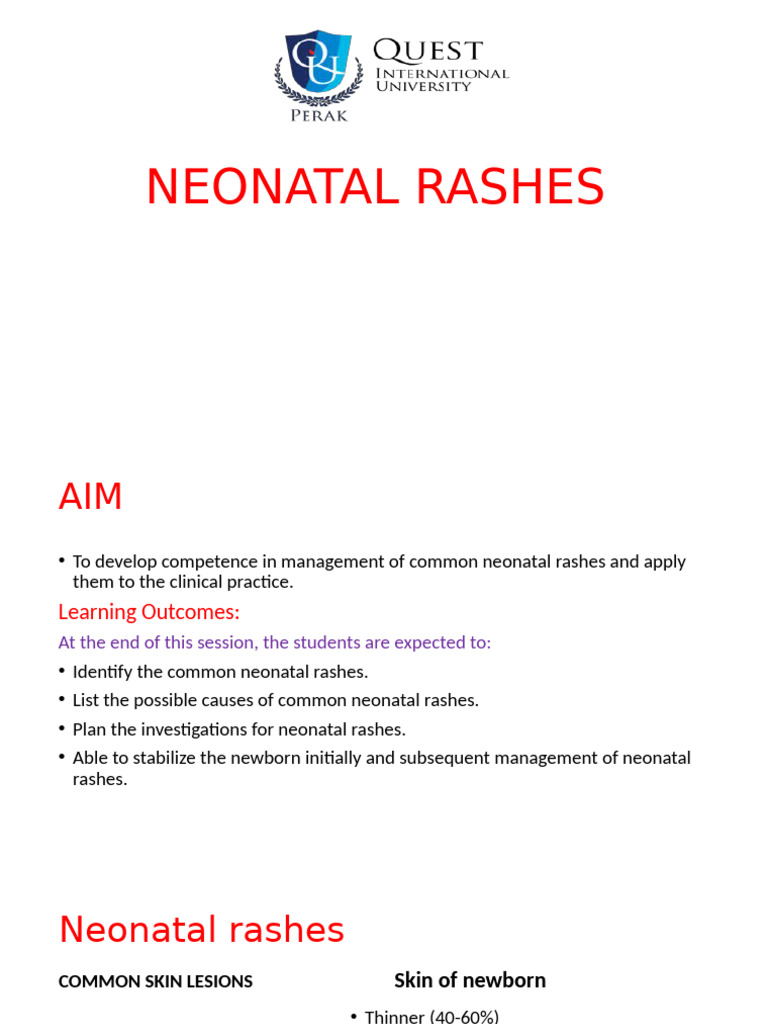 L4 Neonatal Rashes Aug 2023 | PDF | Skin | Cutaneous Conditions