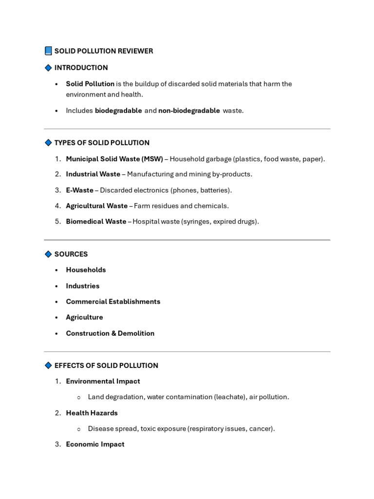 Solid Pollution: Types, Effects, and Management | PDF | Waste | Water ...