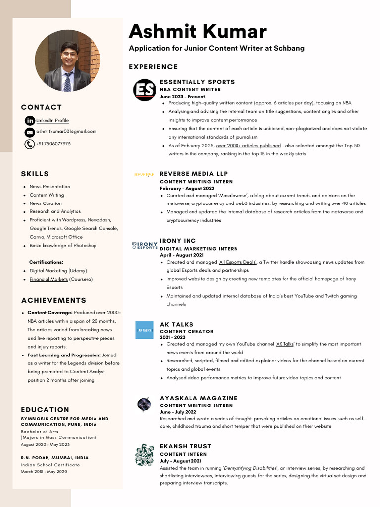 Ashmit Kumar: Content Writer Profile | PDF | Human Communication | Mass ...