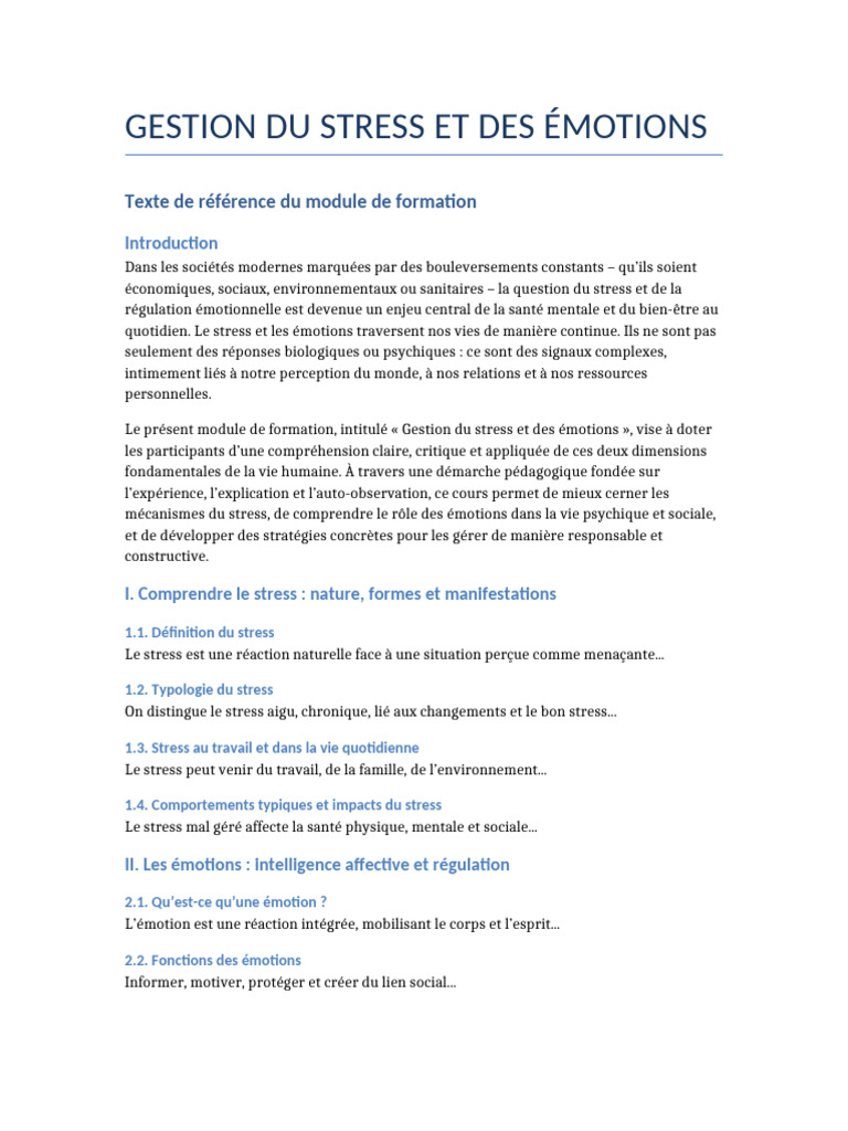 Gestion du stress et des émotions essentielles | PDF | Stress (Biologie ...