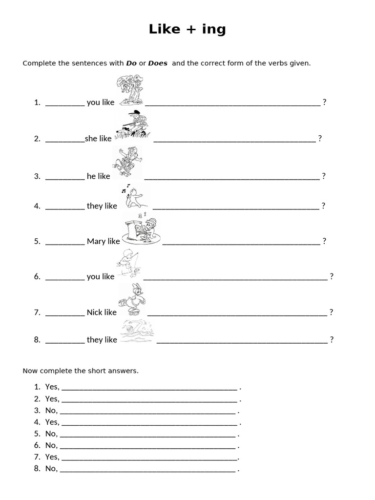 Like + ing Exercises for Practice | PDF