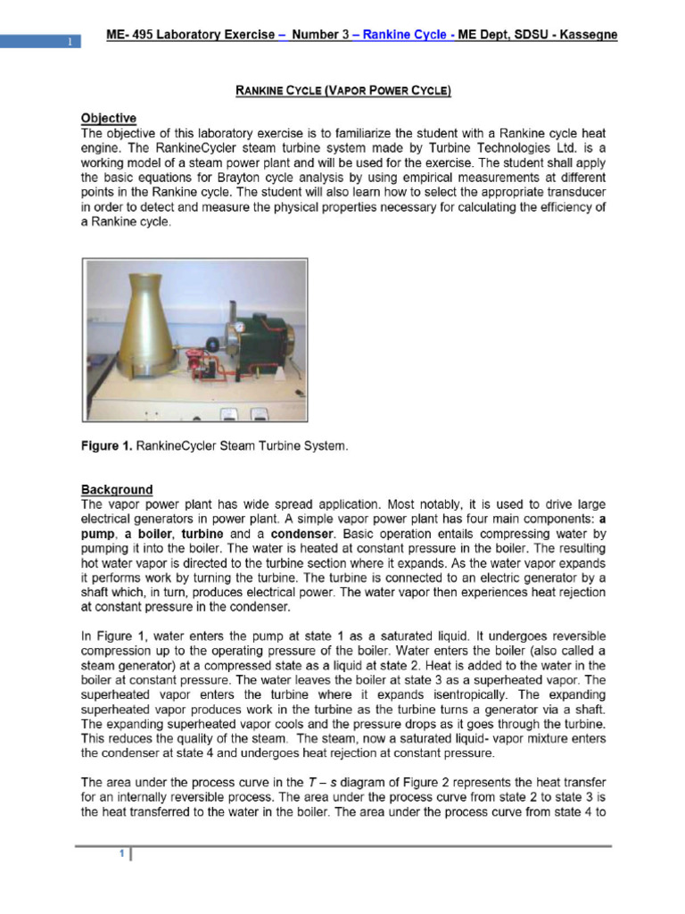Rankine Cycle Lab_ Thermodynamics Analysis & Efficiency | PDF