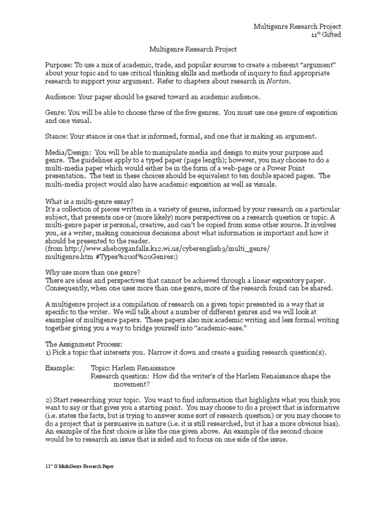 Multigenre Research Project Guide | PDF | Genre | Essays