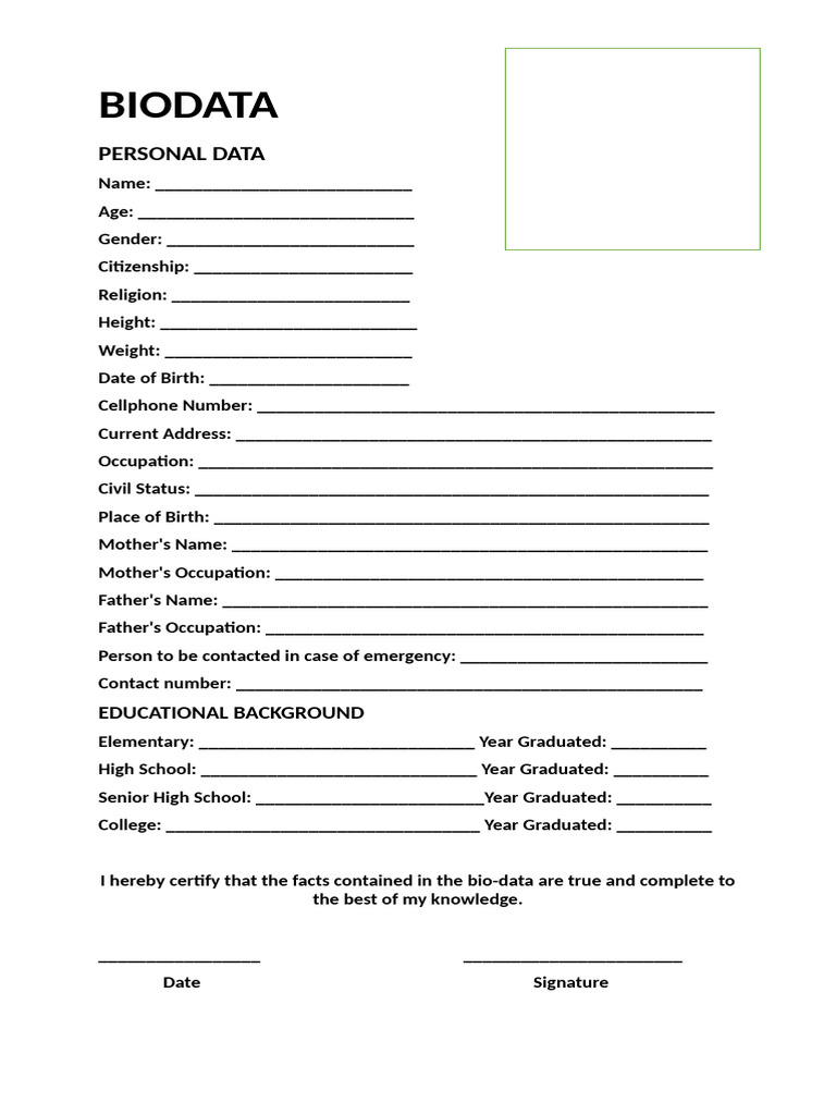 Job Biodata Form Template | PDF