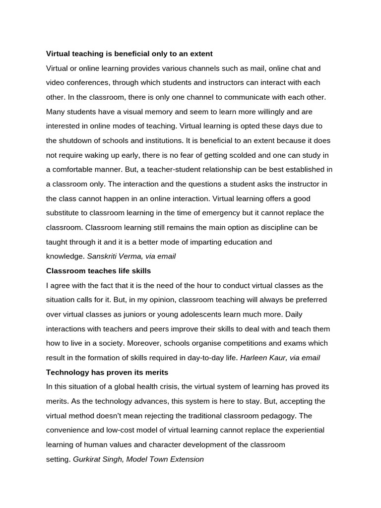 Benefits and Limitations of Virtual Learning | PDF | Educational ...