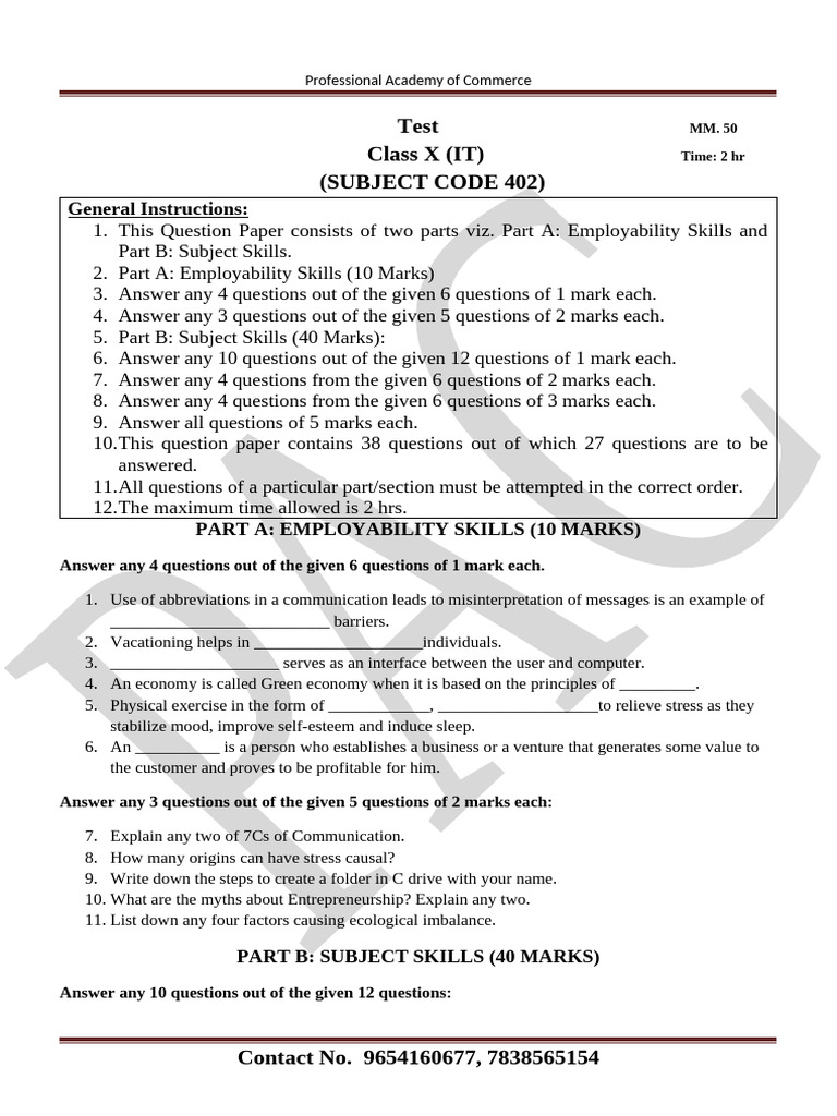 Class X IT Exam Question Paper | PDF | Computing | Data Management