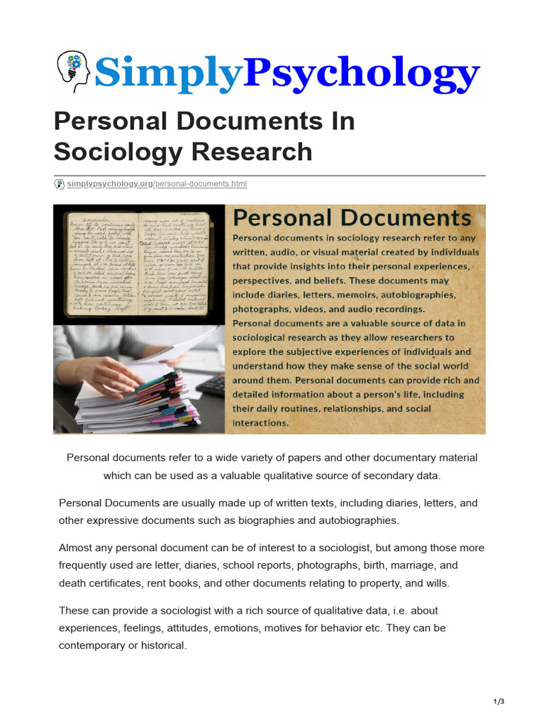 Personal Documents in Sociology Research | PDF | Sociology ...