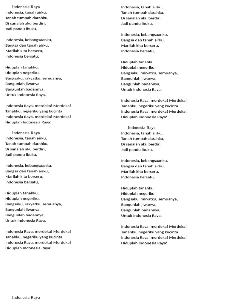 Lirik Lagu Indonesia Raya Lengkap | PDF