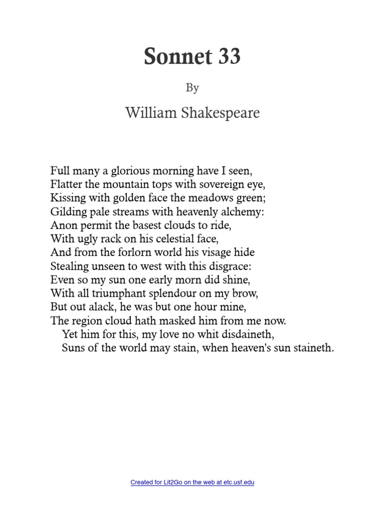 The Sonnets 033 Sonnet 33 | PDF