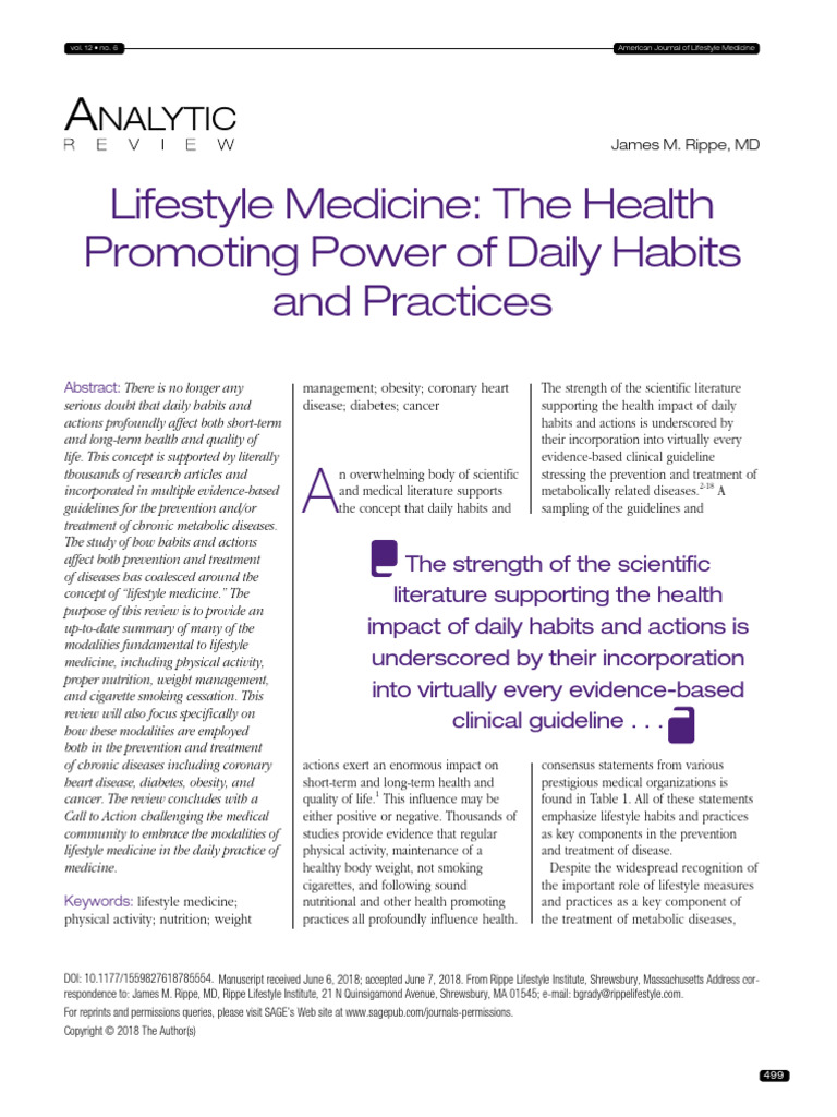 Lifestyle Medicine: The Health Promoting Power of Daily Habits and ...