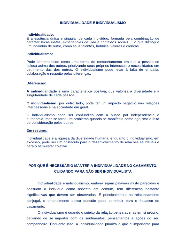 Individualidade e Individualismo | PDF | Pensamento | Individualismo
