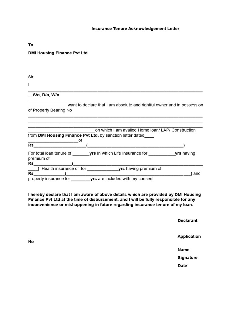 Insurance Tenure Acknowledgement Form | PDF