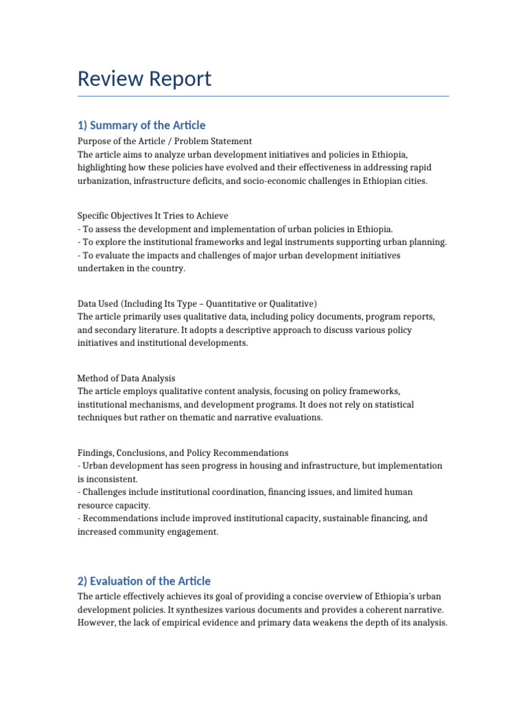 Urban Policy Review Report | PDF | Policy | Evaluation