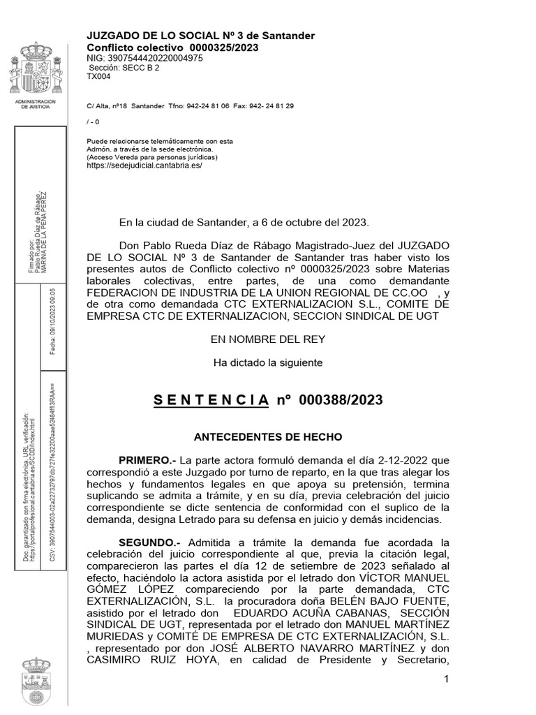 Sentencia sobre EPIs en CTC Externalización | PDF | Judicaturas | Justicia