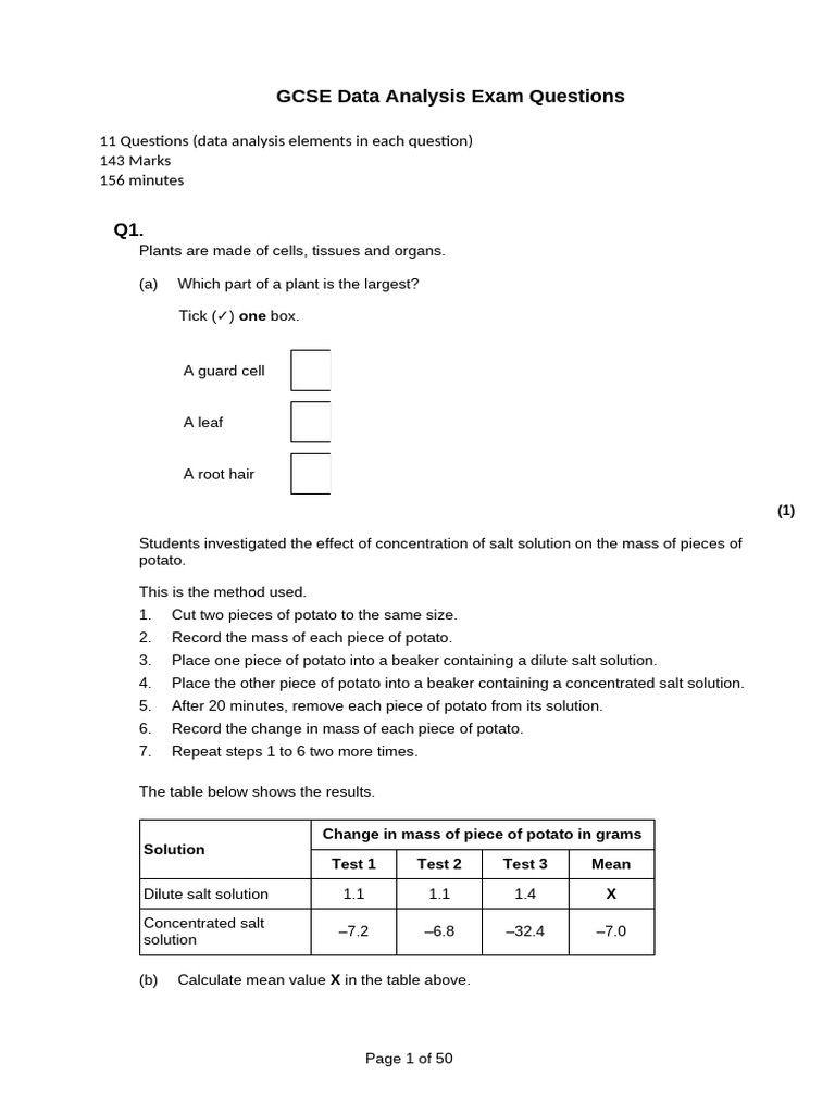 GCSE Data Analysis Exam Questions | PDF | Virus | Malaria