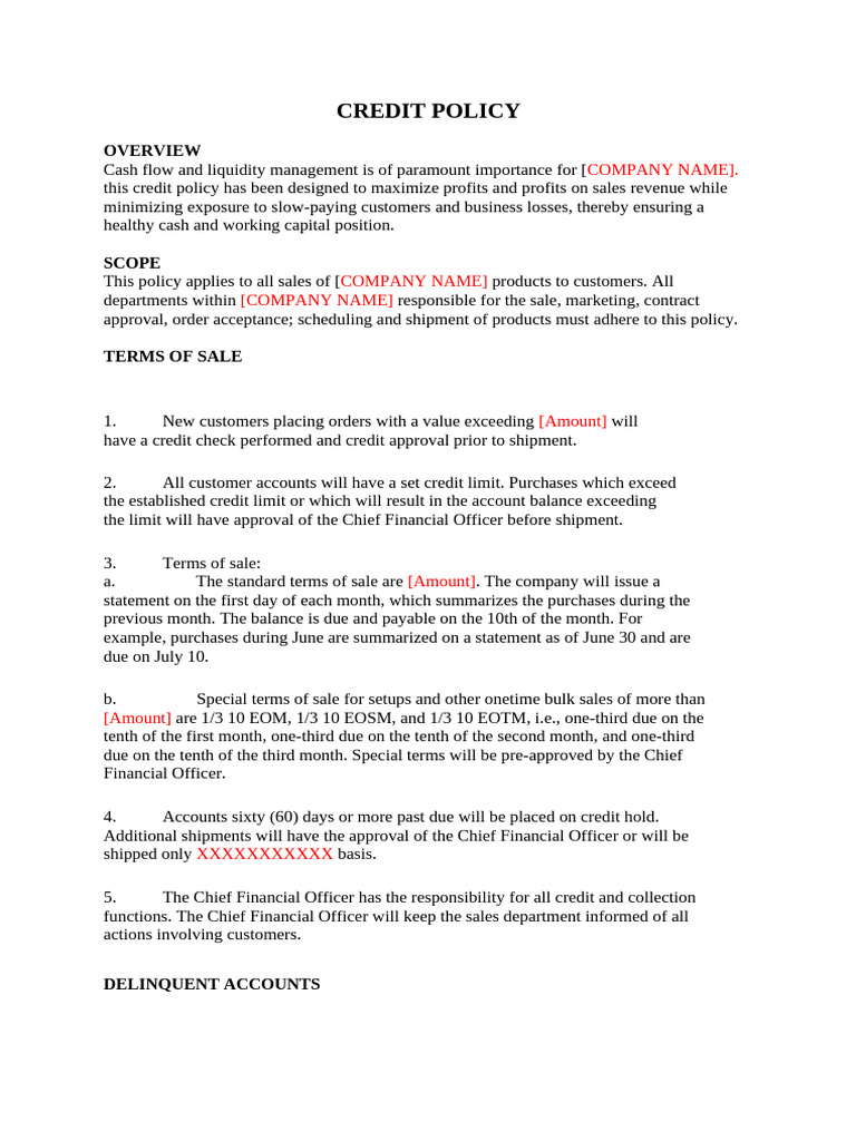 Credit Policy for Sales Management | PDF | Bad Debt | Debt