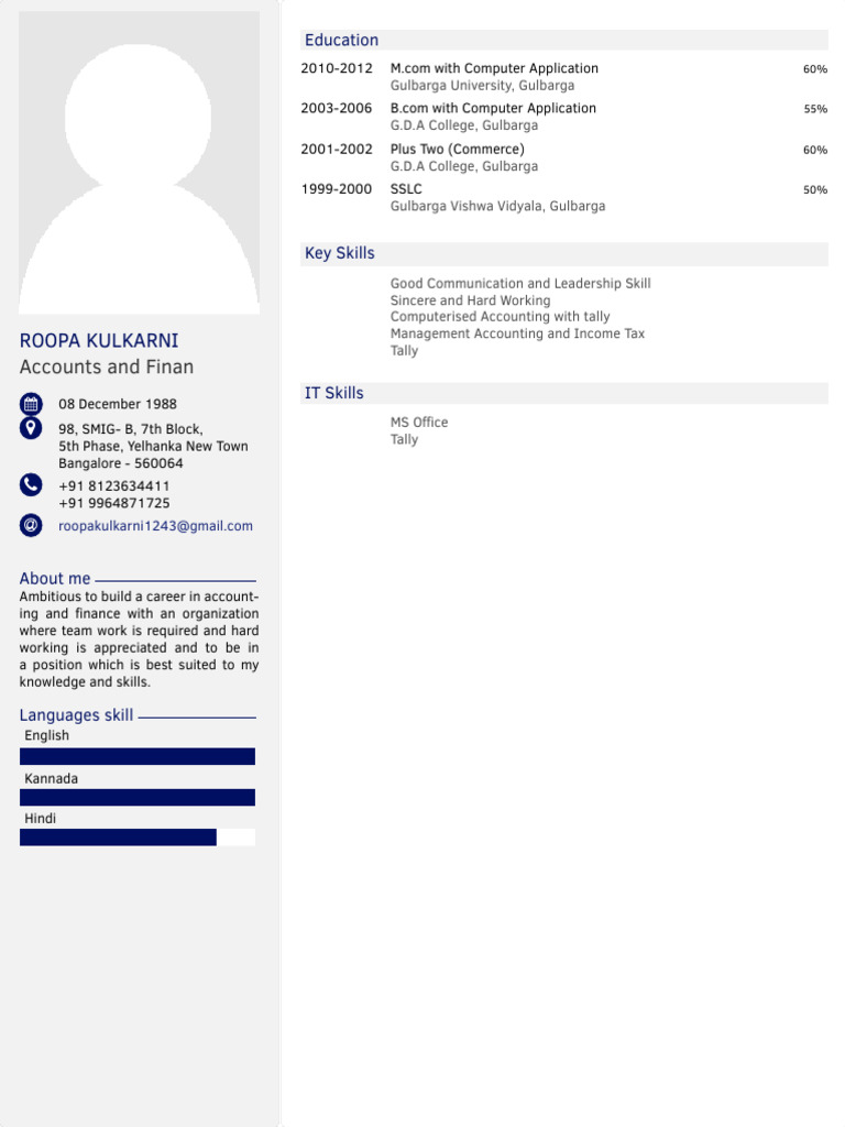Roopa Kulkarni: Accounting & Finance CV | PDF
