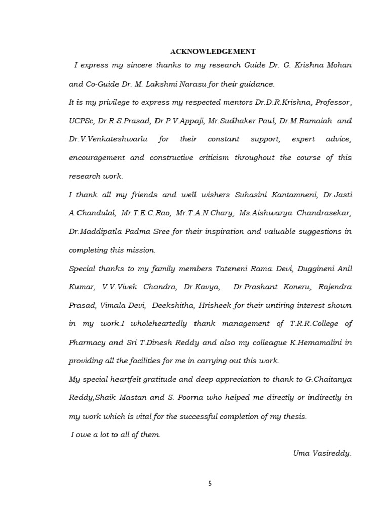 Acknowledgements for Research Thesis | PDF