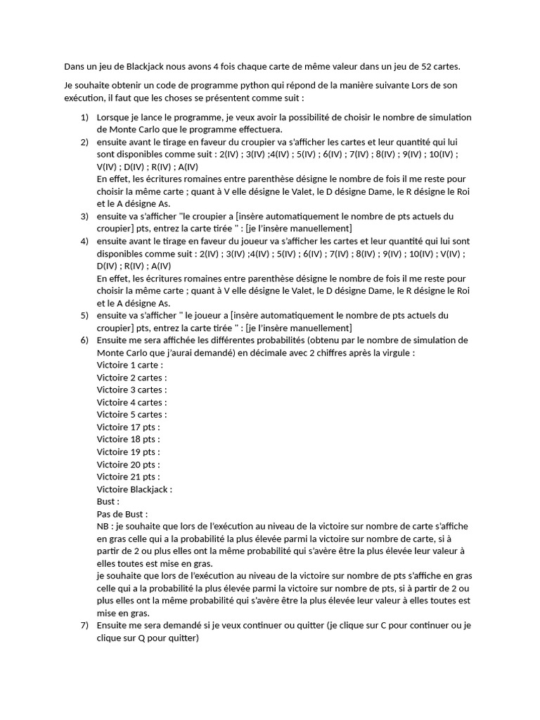 Simulation de Blackjack en Python | PDF
