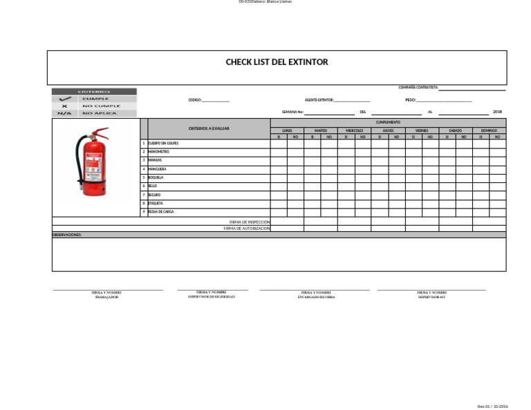 Check List de Inspección de Extintores | PDF